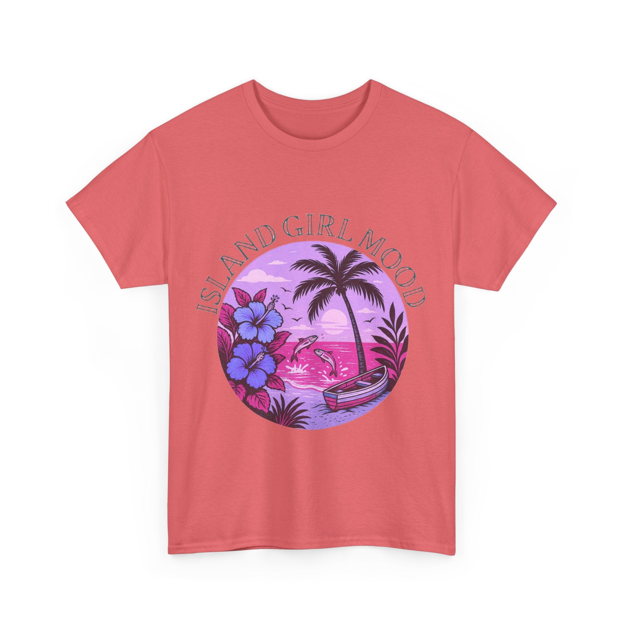 Island Girl Mood Unisex Heavy Cotton Tee, Tropical T-Shirt, Summer Vibes Shirt, Beachwear Apparel, Vacation Outfit