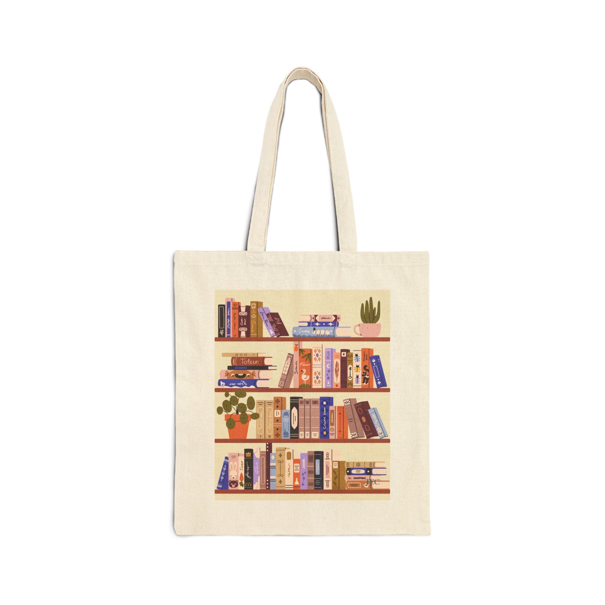 Book Lover Tote Bag — Illustrated Bookshelf Canvas Tote