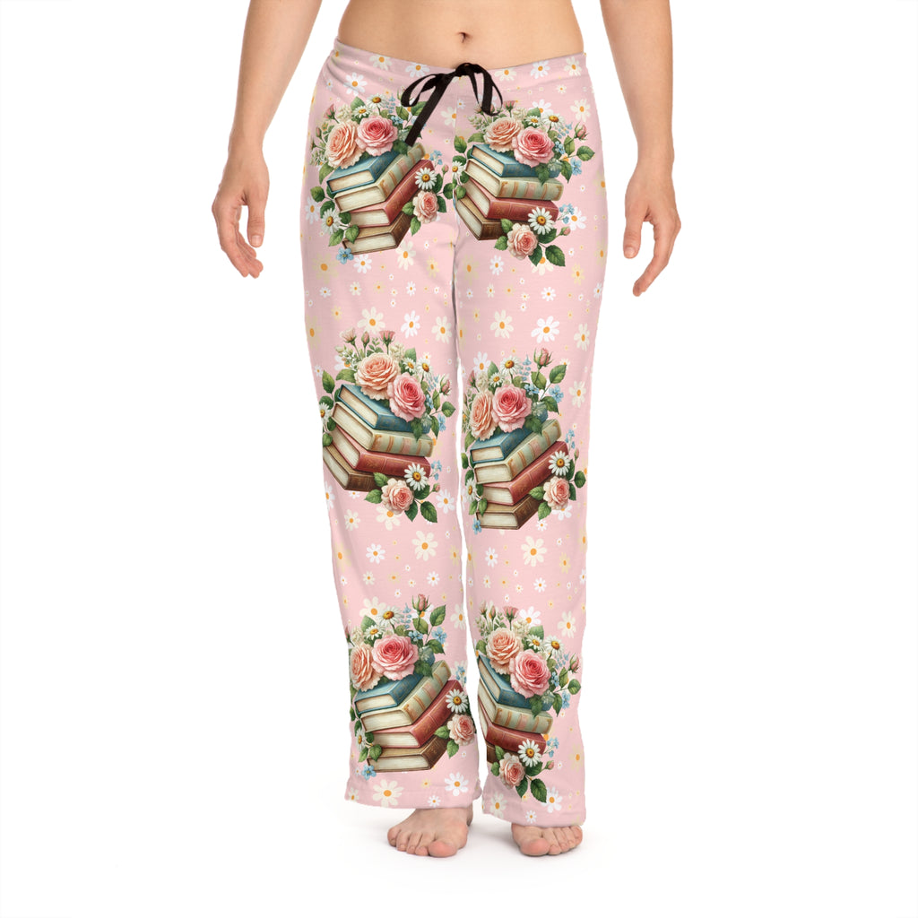 Blue Daisy Floral Pajama Pants | Yellow Background, All-Over Print