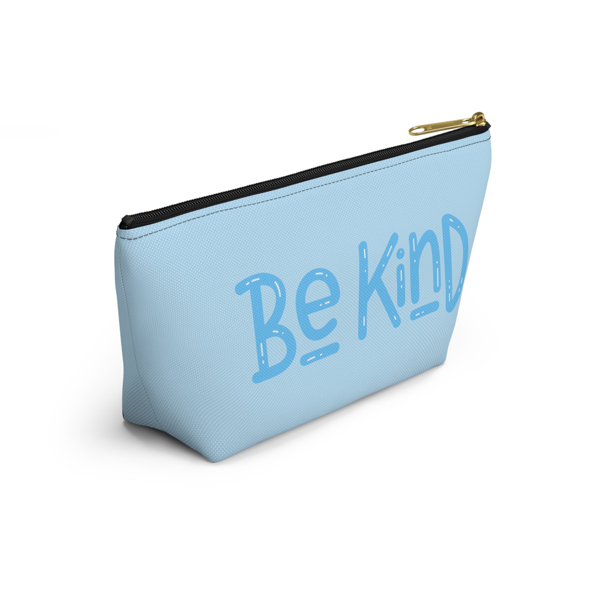 Be Kind Accessory Pouch — Light Blue T‑Bottom Makeup & Travel Cosmetic Bag