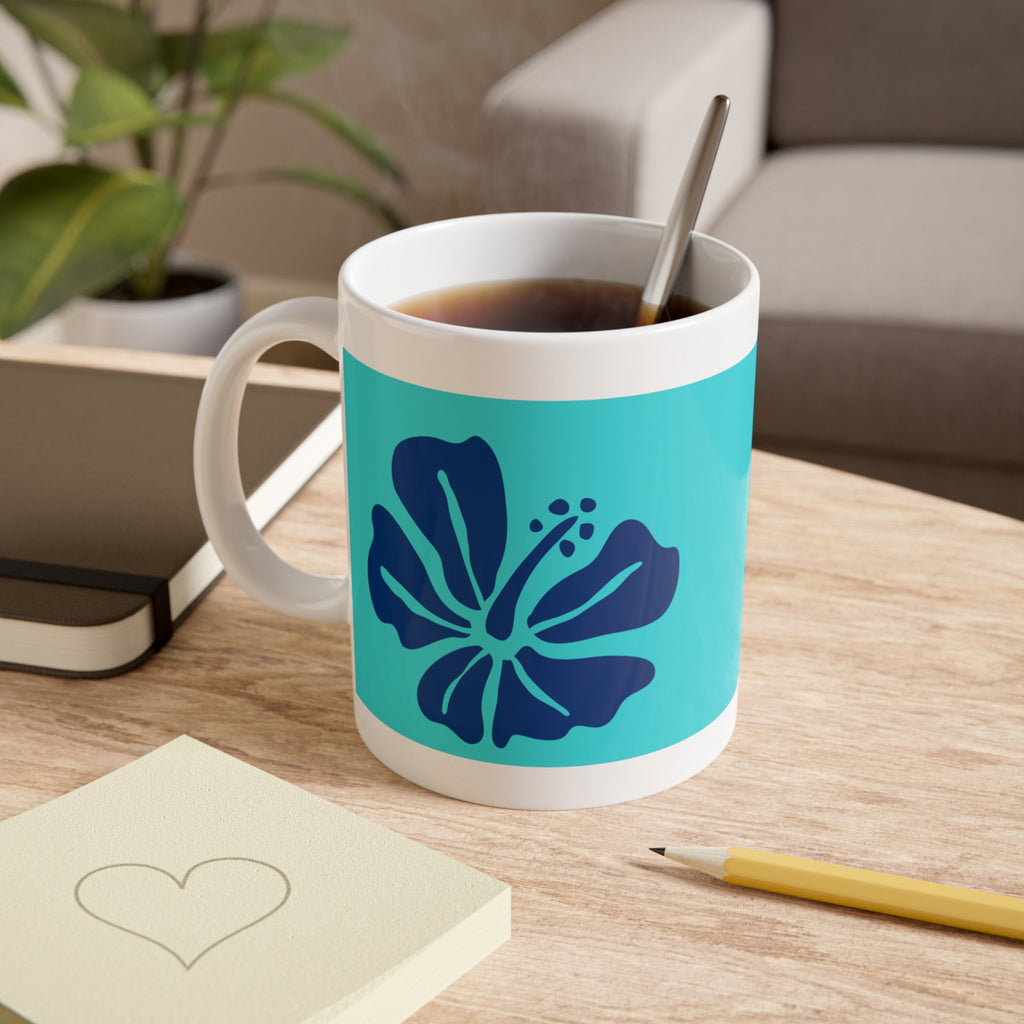 Ceramic Mug — Tropical Blue Hibiscus Coffee Cup (11 oz)