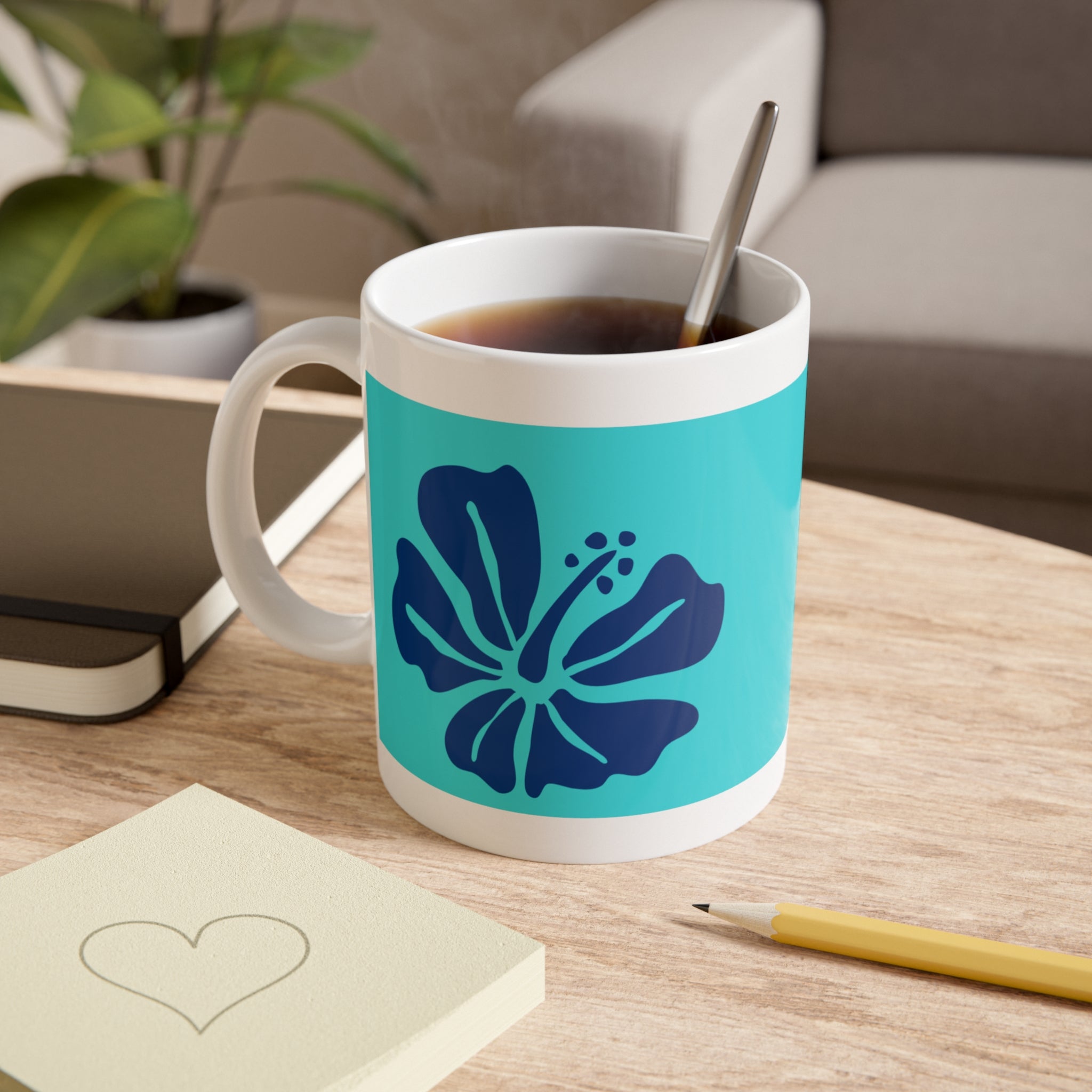 Ceramic Mug — Tropical Blue Hibiscus Coffee Cup (11 oz)