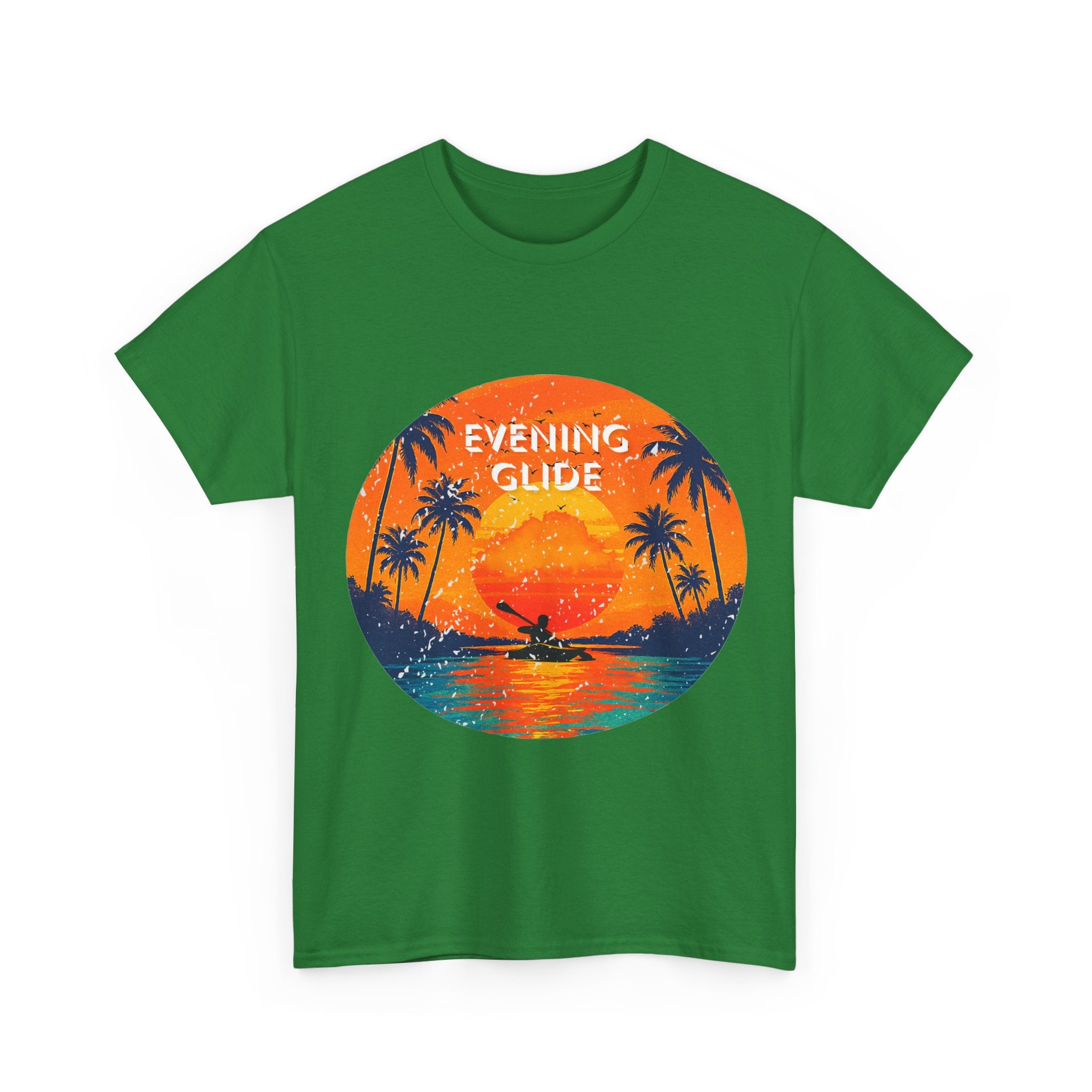 Sunset Vibes Unisex Heavy Cotton Tee, Evening Glide Shirt, Summer Apparel, Relaxed Fit T-Shirt, Beach Lover Gift, Tropical Graphic Tee