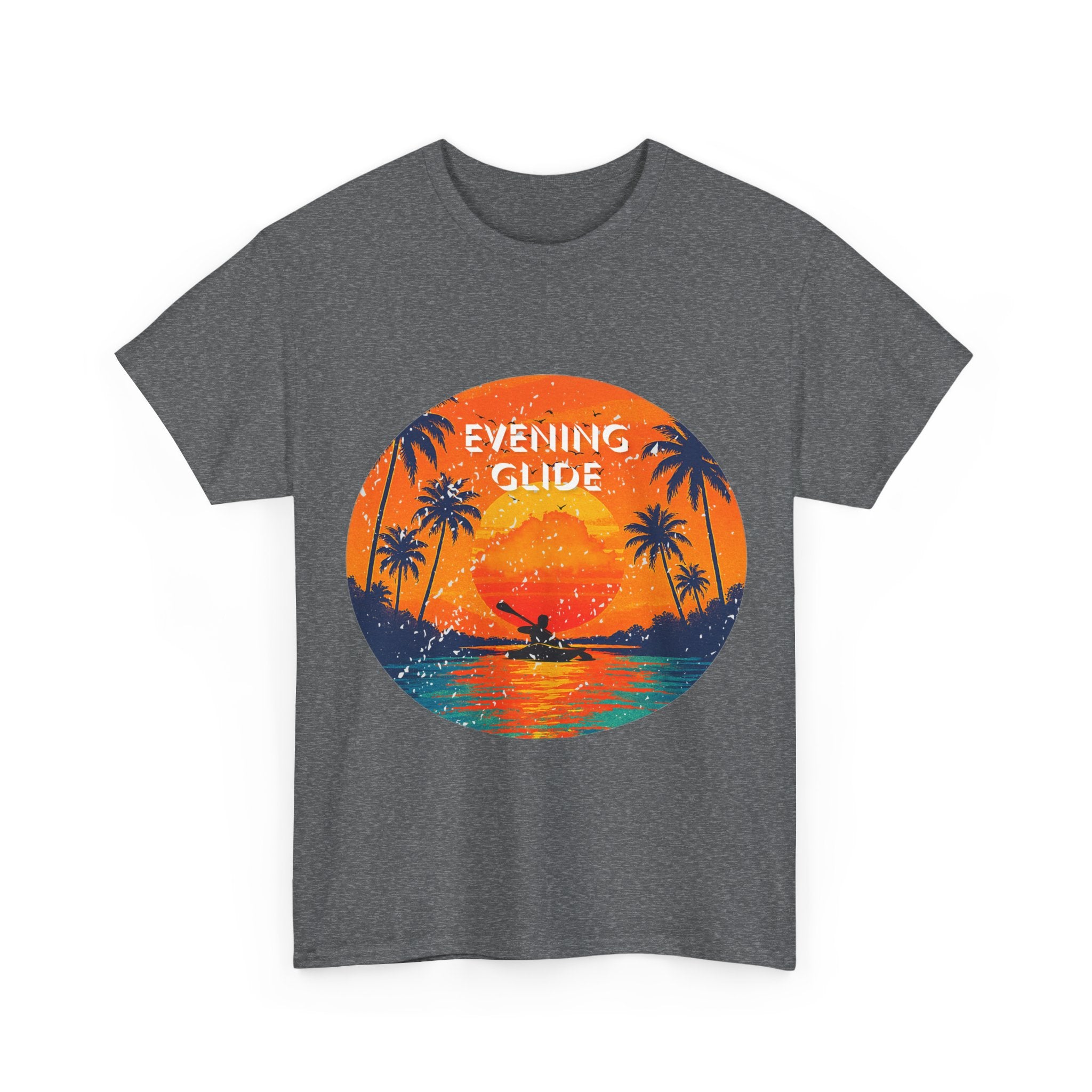 Sunset Vibes Unisex Heavy Cotton Tee, Evening Glide Shirt, Summer Apparel, Relaxed Fit T-Shirt, Beach Lover Gift, Tropical Graphic Tee