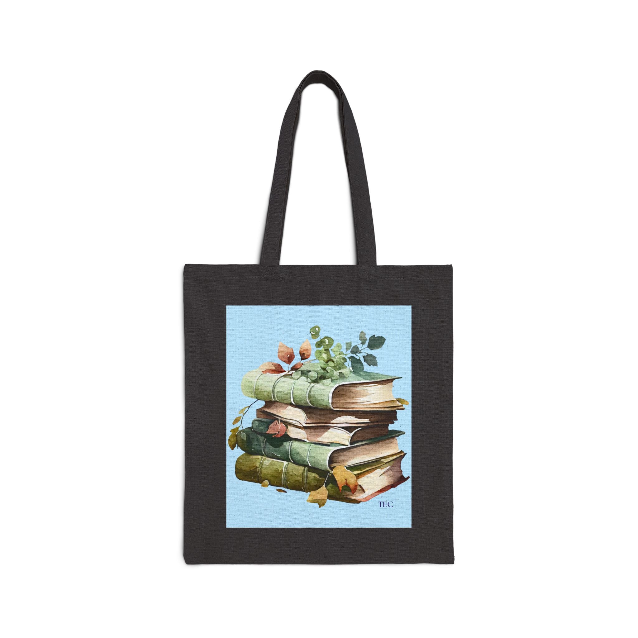 Vintage Stack of Books Canvas Tote Bag — Floral Reading Lover Bookshop Tote