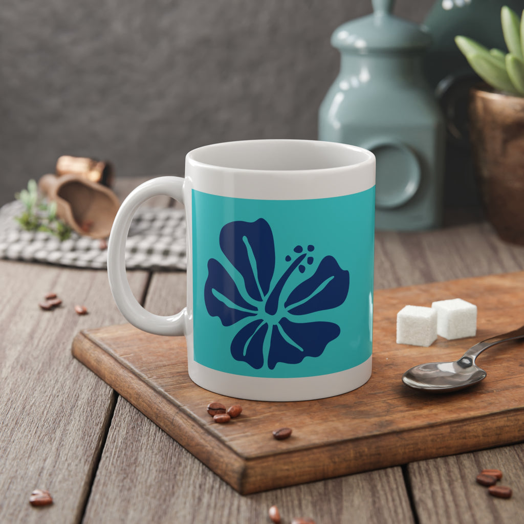 Ceramic Mug — Tropical Blue Hibiscus Coffee Cup (11 oz)