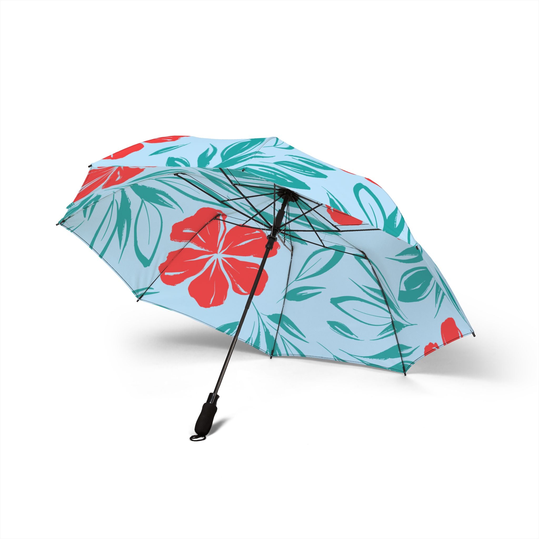 Tropical Floral Foldable Umbrella — Semi-Automatic Compact Rain Parasol